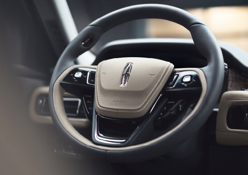 The intuitively placed controls of the steering wheel on a 2024 Lincoln Aviator® SUV | Gray-Daniels Lincoln in Brandon MS
