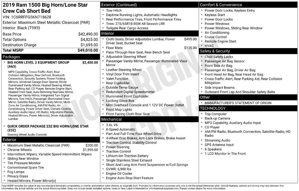 2019 RAM 1500 Big Horn/Lone Star