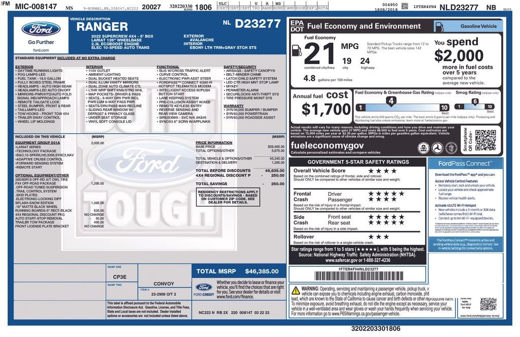 2022 Ford Ranger Lariat
