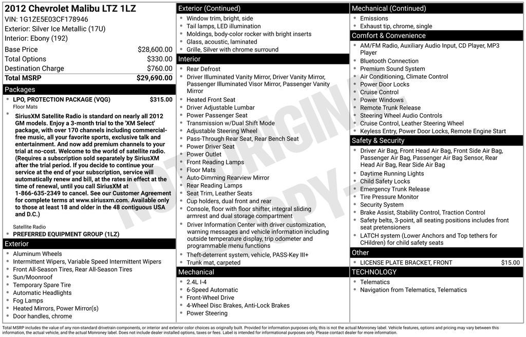 2012 Chevrolet Malibu LTZ 1LZ