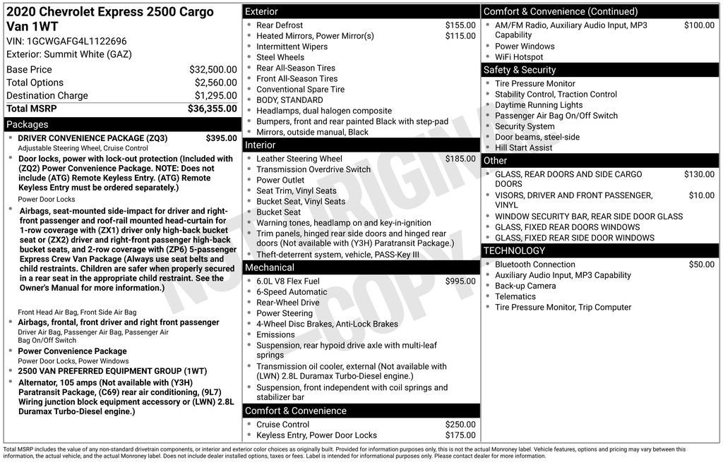 2020 Chevrolet Express 2500 Work Van Cargo