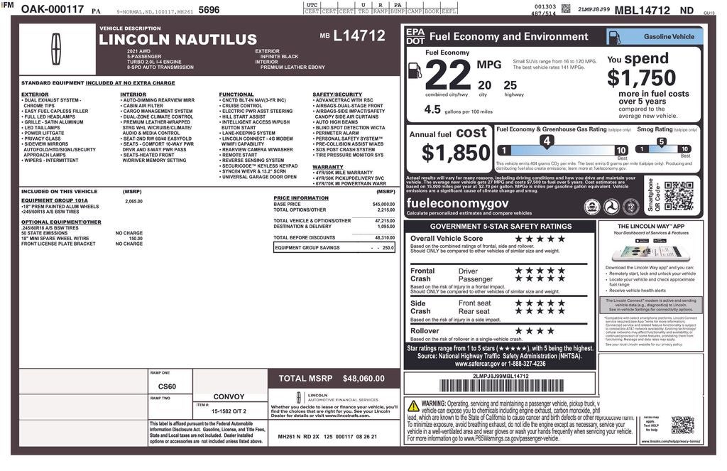 2021 Lincoln Nautilus Standard