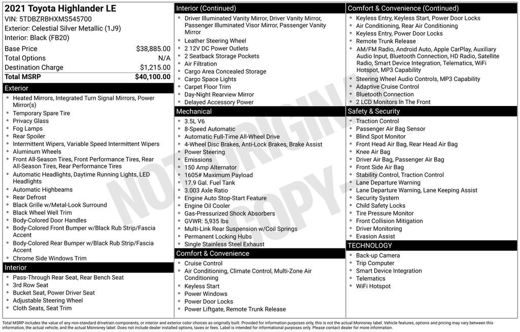 2021 Toyota Highlander LE