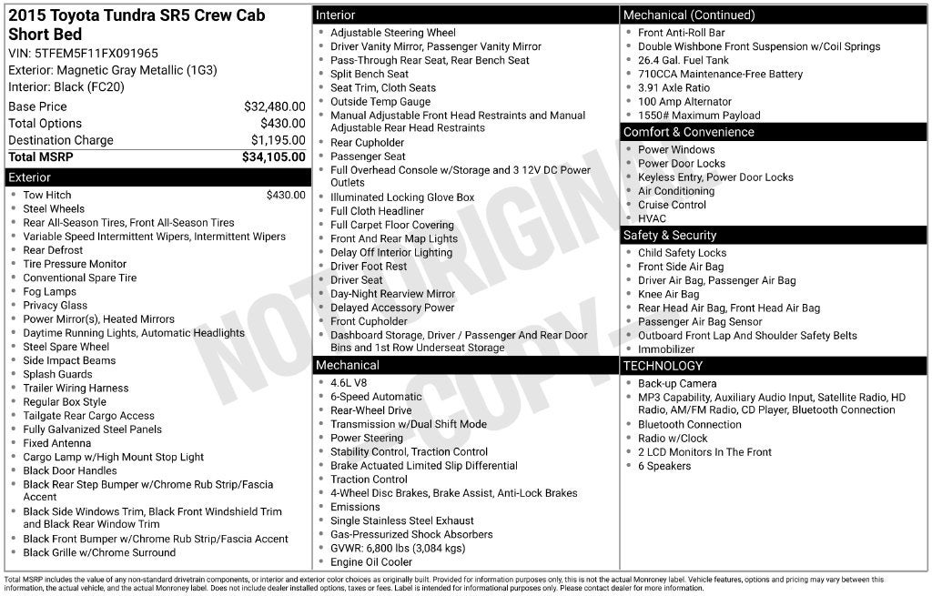 2015 Toyota Tundra SR5 4.6L V8
