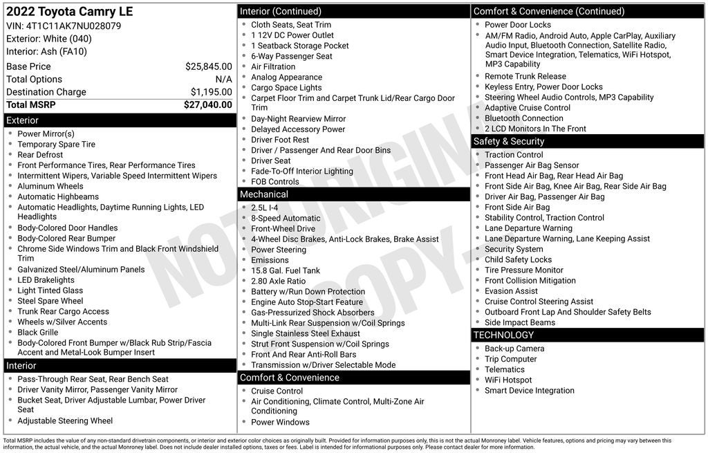 2022 Toyota Camry LE