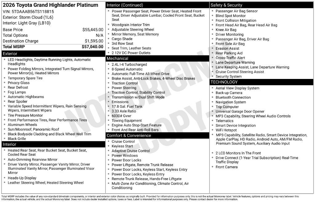 2026 Toyota Grand Highlander Platinum