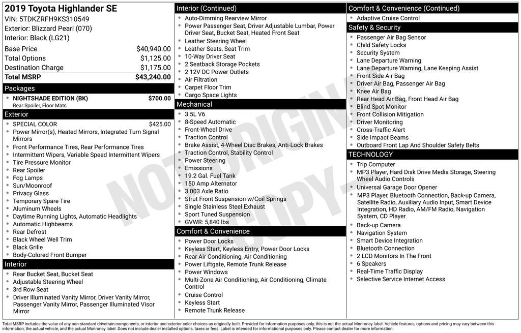 2019 Toyota Highlander SE