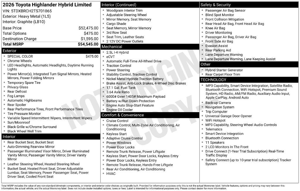 2026 Toyota Highlander Hybrid Limited