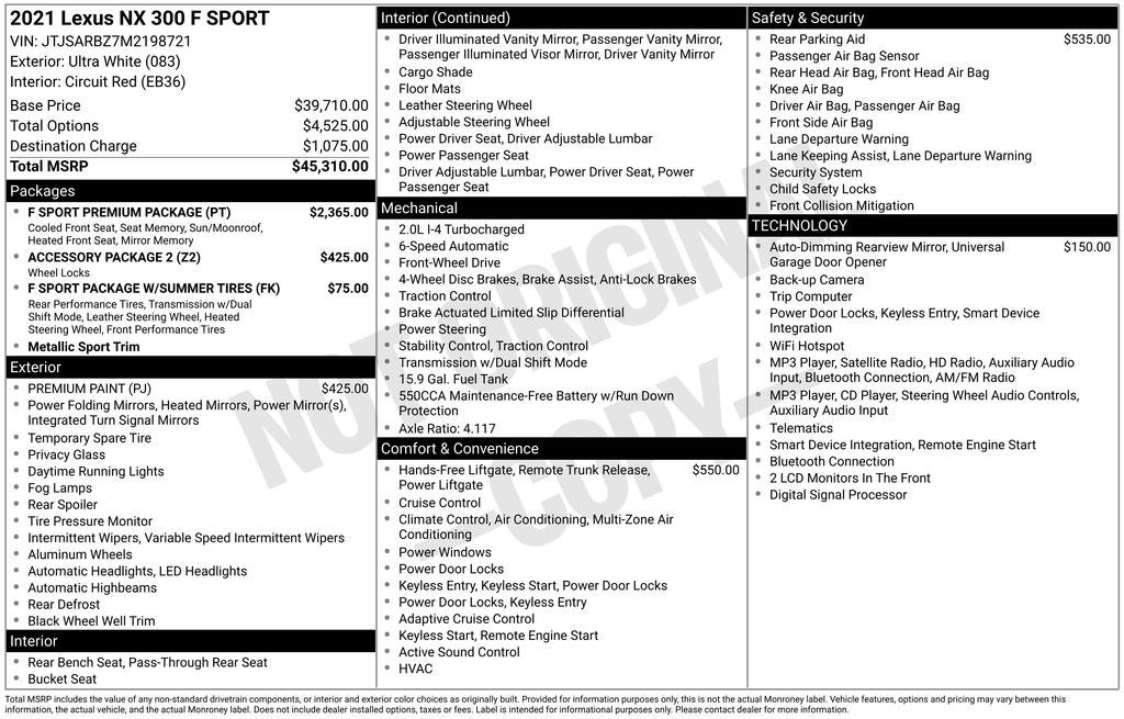 2021 Lexus NX 300 F Sport