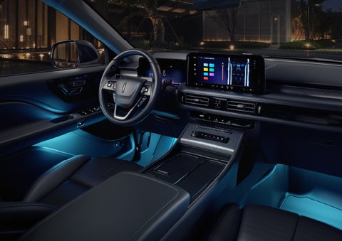 Deep blue Ambient Lighting glows from various places within a 2026 Lincoln Aviator® SUV. | Gray-Daniels Lincoln in Brandon MS