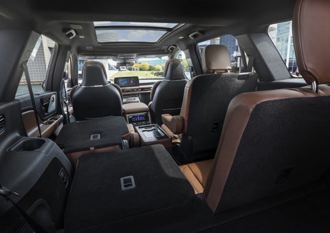 One side of the PowerFold® third-row seat and a second-row seat are folded forward in the 2026 Lincoln Aviator® SUV. | Gray-Daniels Lincoln in Brandon MS