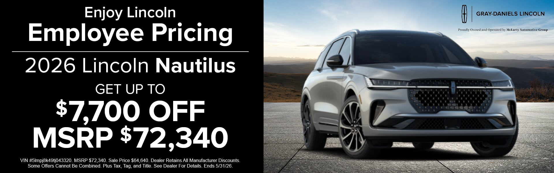 2026 Lincoln Nautilus get up to $7,700 off MSRP $72,340